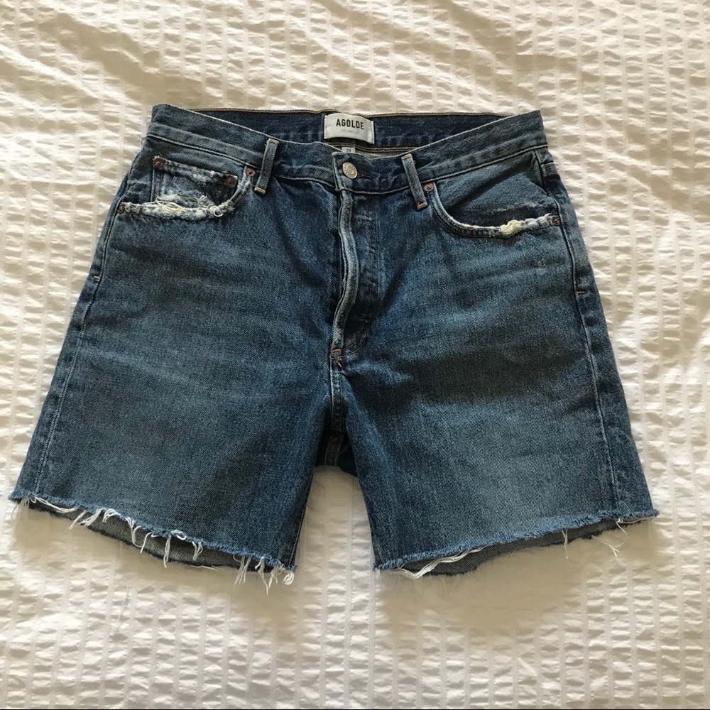 Agolde rumi mid length denim shorts